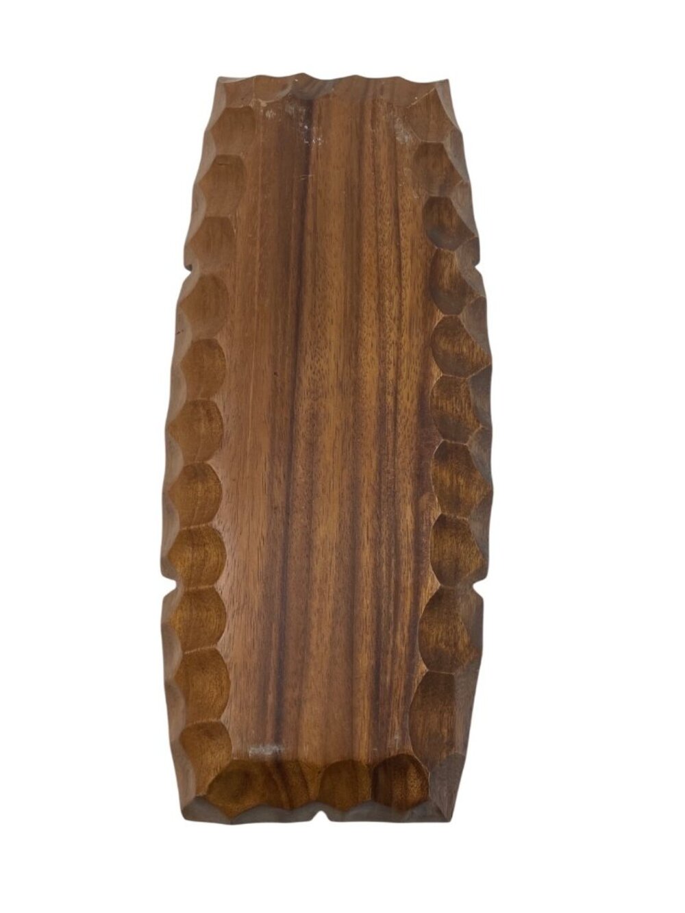 Hand-Carved Wooden Divided Serving Tray With Scalloped Edge - Vintage Rustic Dec - Picture 7 of 14